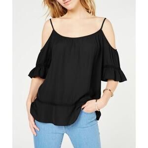 Michael Michael Kors Size Small Cold Shoulder Ruffled Shirt Blouse Black